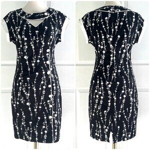 NWOT Voodoo Vixen Black White Floral Pinup Midi Dress Womens sz M Button Detail